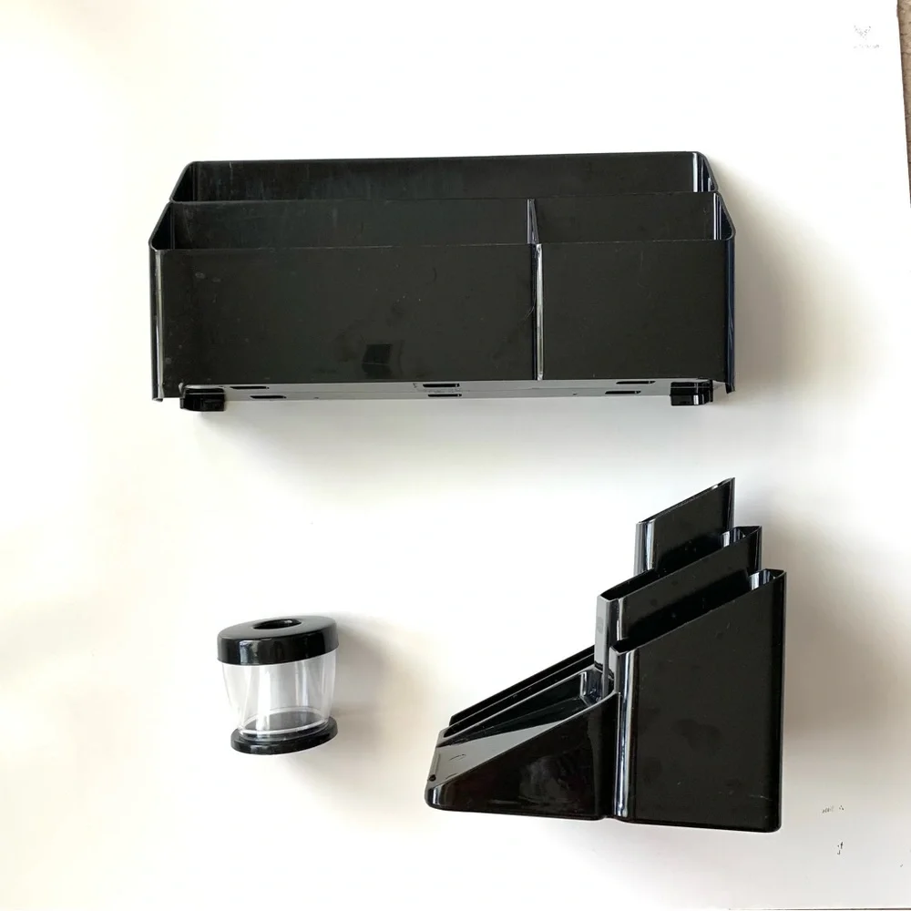 Set of 3 Office Desk Stationary Black
